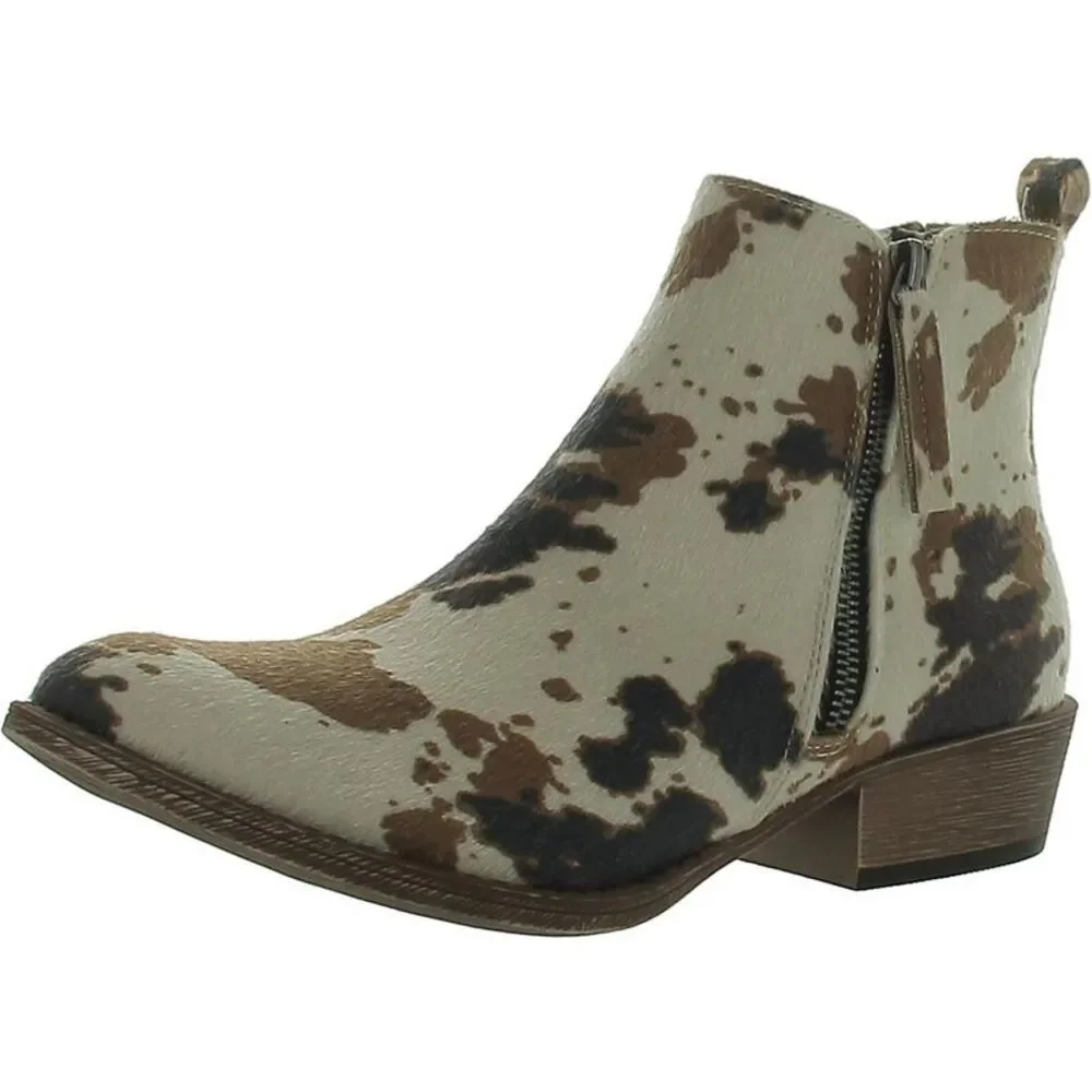 Very G Womens Ivory Faux Fur Animal Print Cowboy, Western Boots Shoes New